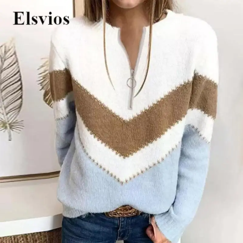 Female Winter Long Sleeve Knitting Tops 2023 Casual Loose Patchwork Color Knitted Sweater Autumn Zipper Womne's Jumper Pullover
Female Winter Long Sleeve Knitting Tops 2023 Casual Loose Patchwork Color Knitted Sweater Autumn Zipper Womne's Jumper Pullover