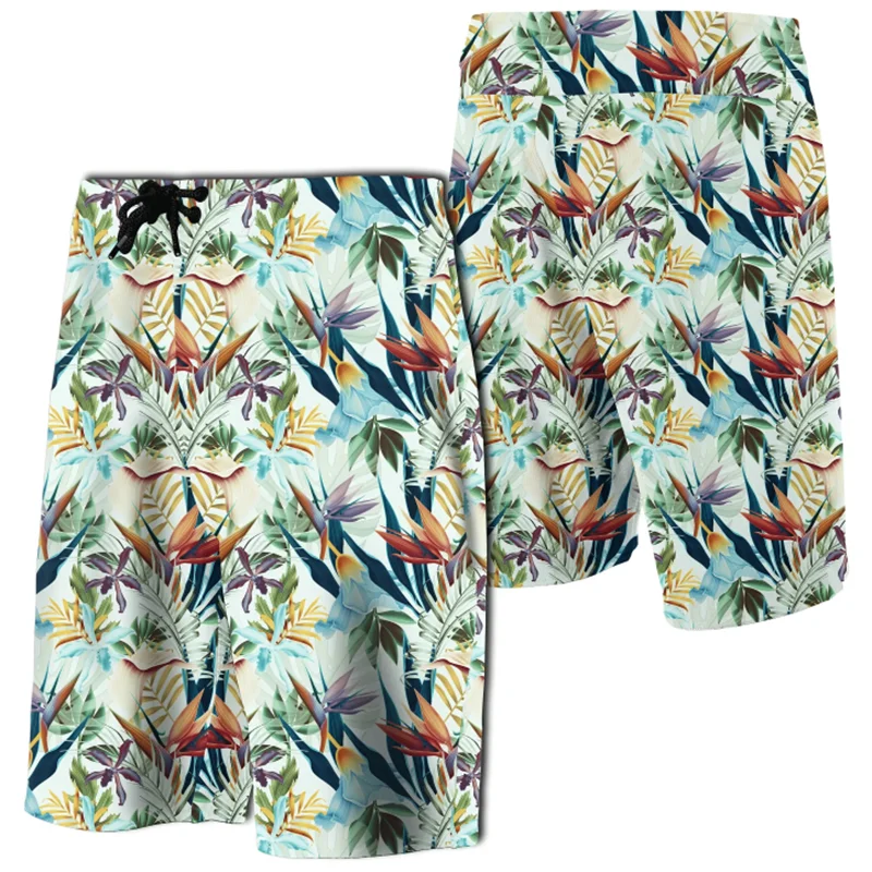 

New Men Beach Shorts Hawaii Seamless Exotic Pattern With Tropical Leave Board Shorts 3D Print Swim Trunks Women Short Pants