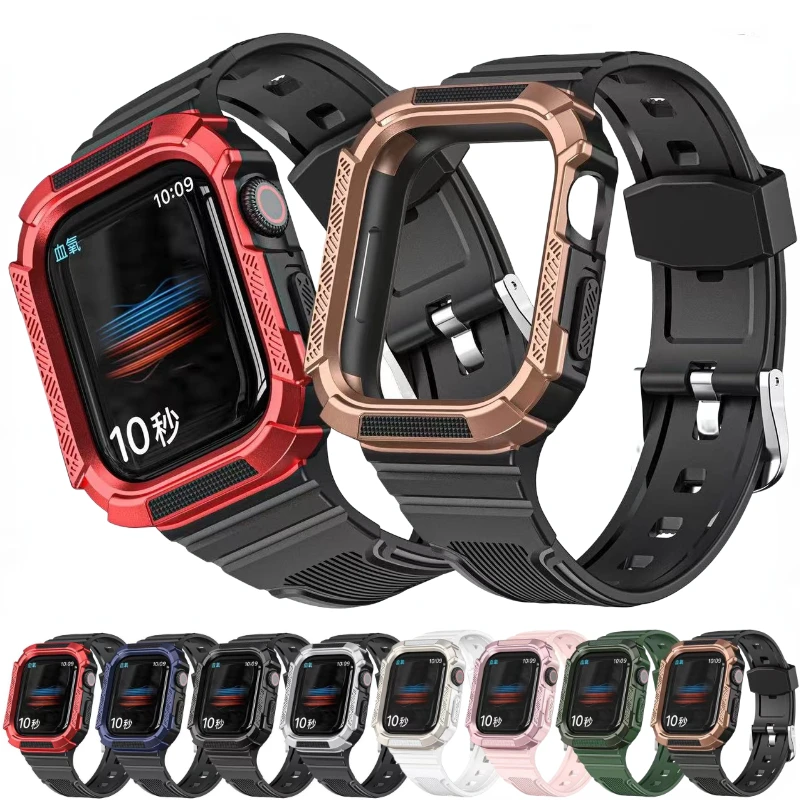 

Silicone Strap+case For Apple Watch Band 8 7 45mm 41mm bracelet watchband cover For iWatch Series 6 5 4 3 SE 44mm 42mm 40mm 38mm