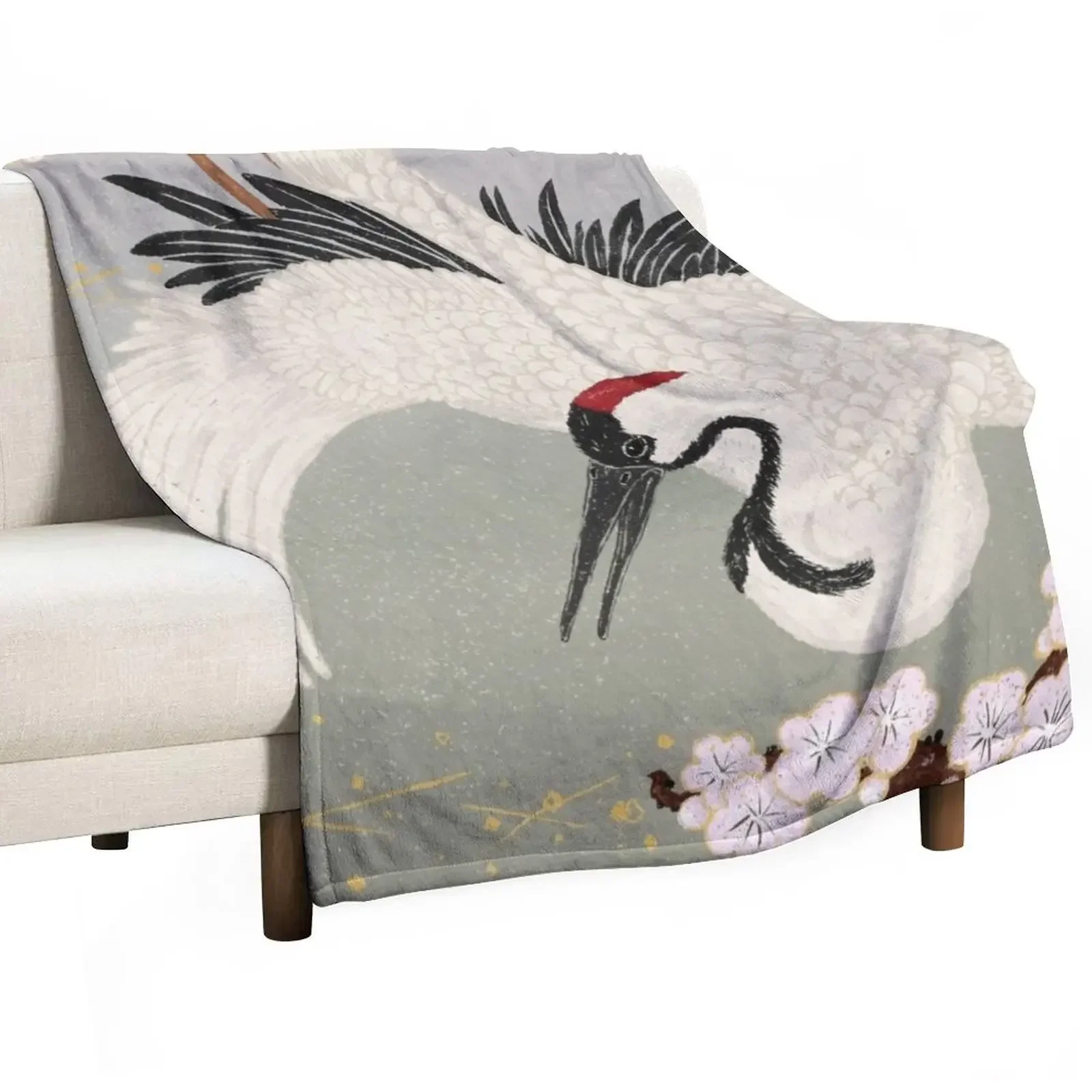 

Japanese Crane Throw Blanket Decorative Sofas Flannel Hairy fluffy Blankets