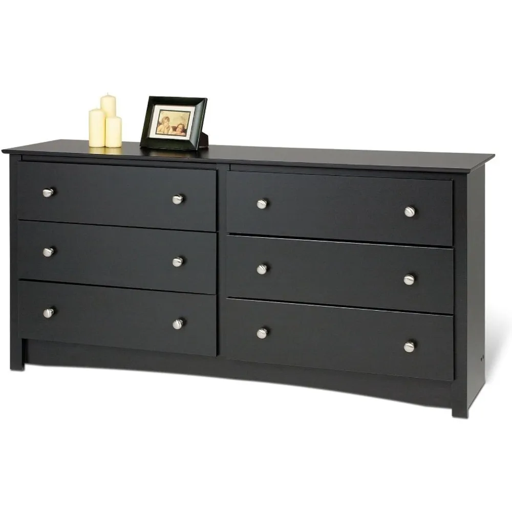 

Prepac Sonoma Bedroom Furniture: Black Double Dresser for Bedroom, 6-Drawer Wide Chest of Drawers, Traditional Bedroom Dresser