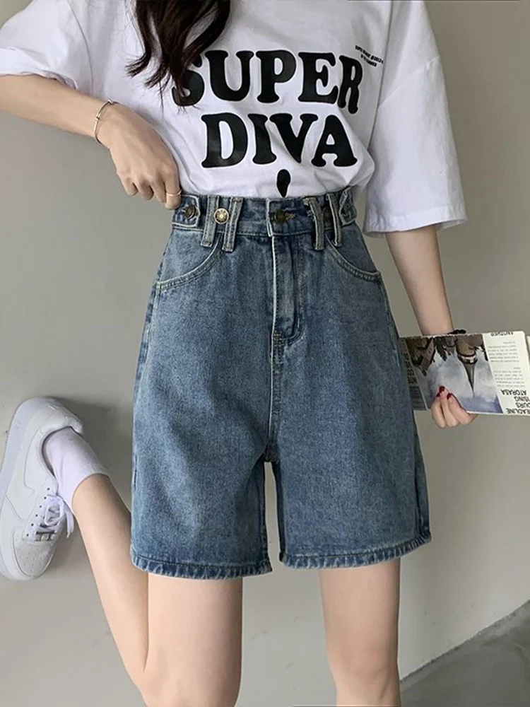 Zoki Retro Harajuku High Waist Denim Shorts Women Korean Loose Fashion Buttons Shorts Preppy Style Casual Wide Leg Denim Shorts
Zoki Retro Harajuku High Waist Denim Shorts Women Korean Loose Fashion Buttons Shorts Preppy Style Casual Wide Leg Denim Shorts