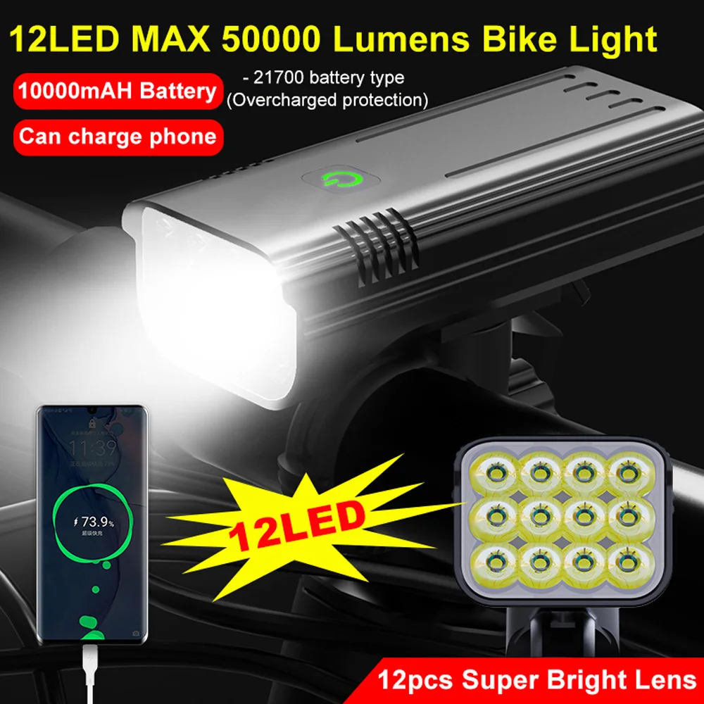 12 LED 50000LM Ultra Bright Bicycle Light USB Rechargeable LED Bike Headlight Waterproof Bike 10000mAh Powerful Led Flashlight
12 LED 50000LM Ultra Bright Bicycle Light USB Rechargeable LED Bike Headlight Waterproof Bike 10000mAh Powerful Led Flashlight
