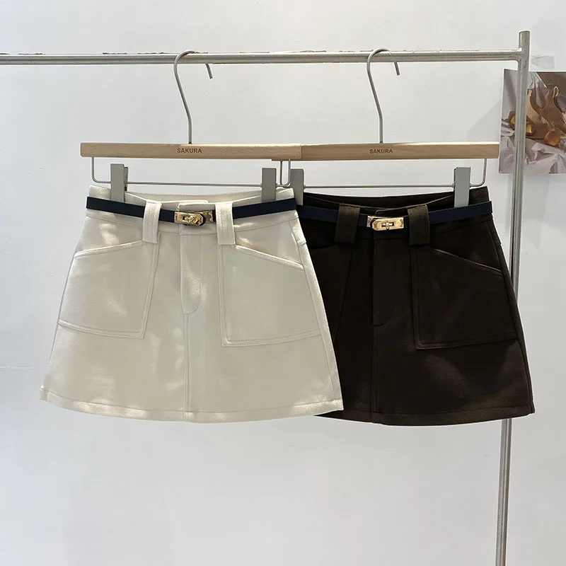 Women Skirt Vintage Tweed Pockets Solid Streetwear Belt Anti-emptied Korean Style High Waist A-line Mini Skirts Autumn Dropship
Women Skirt Vintage Tweed Pockets Solid Streetwear Belt Anti-emptied Korean Style High Waist A-line Mini Skirts Autumn Dropship