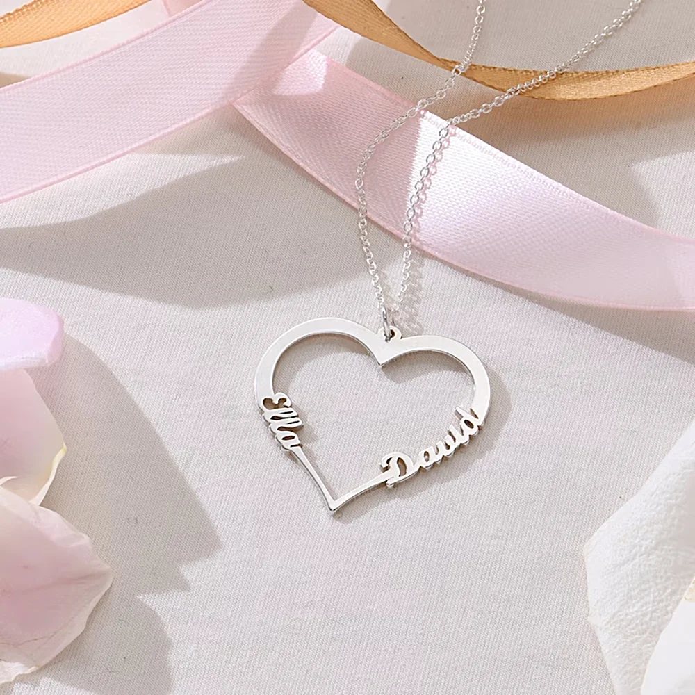 

Personalised Custom Name Necklace for Women Heart Pendant Silver Stainless Steel Jewelry Choker Valentine's Day Gifts for Wife