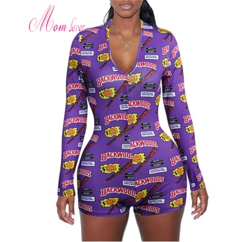 Momlover Sexy Fashion Women Bodysuits Long Sleeve Deep V Neck Bodycon Stretch Button Shorts Romper Jumpsuits Pajamas Overalls