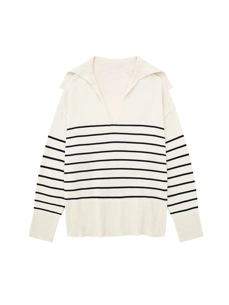 New TRAF Sweaters Women Fashion Striped Knit Sweater Vintage Polo Collar Long Sleeves Female Pullovers Chic Tops Casual Clothes
New TRAF Sweaters Women Fashion Striped Knit Sweater Vintage Polo Collar Long Sleeves Female Pullovers Chic Tops Casual Clothes