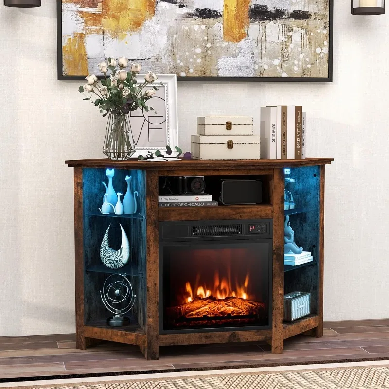Corner Fireplace TV Stand with LED Lights for TVs up to 50”, Modern Entertainment Center with Electric Fireplace, Remote & Smar
Corner Fireplace TV Stand with LED Lights for TVs up to 50”, Modern Entertainment Center with Electric Fireplace, Remote & Smar