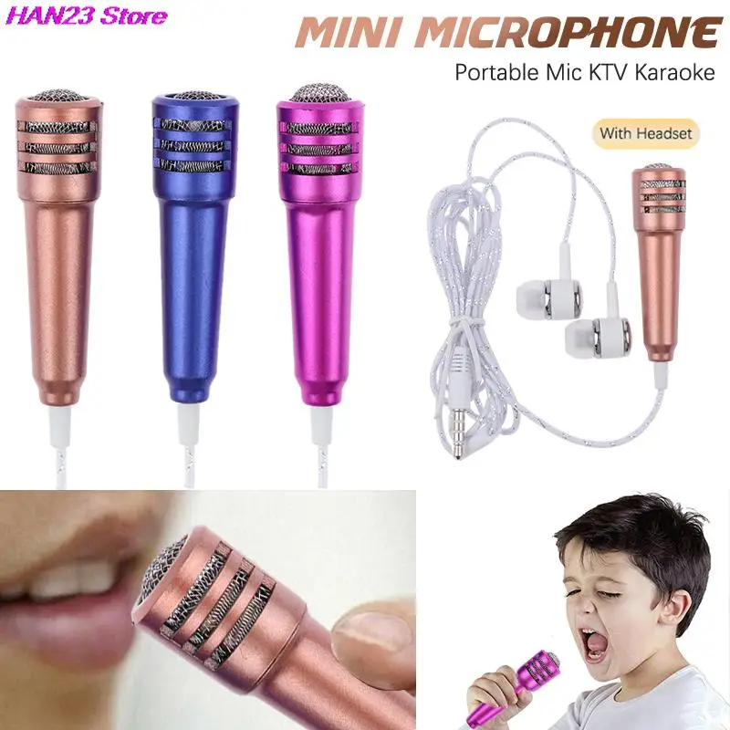 

1PC Mini Microphone 3.5mm Portable Karaoke Mic All-in-one Earphone Stereo Wired Headphone In-Ear Headset Phone Singing Artifact
