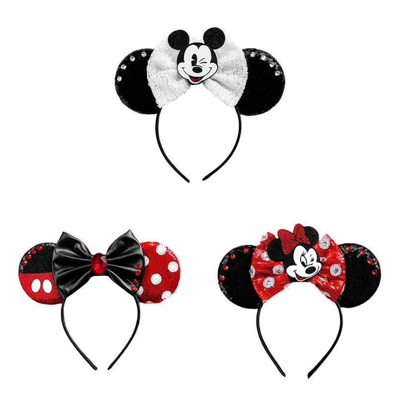 

Disney Minnie Mouse Headband Girls Disneyland Mickey Head Bands Kids Polka Dot Bow Hair Accessories Baby Sequins Headwear Women