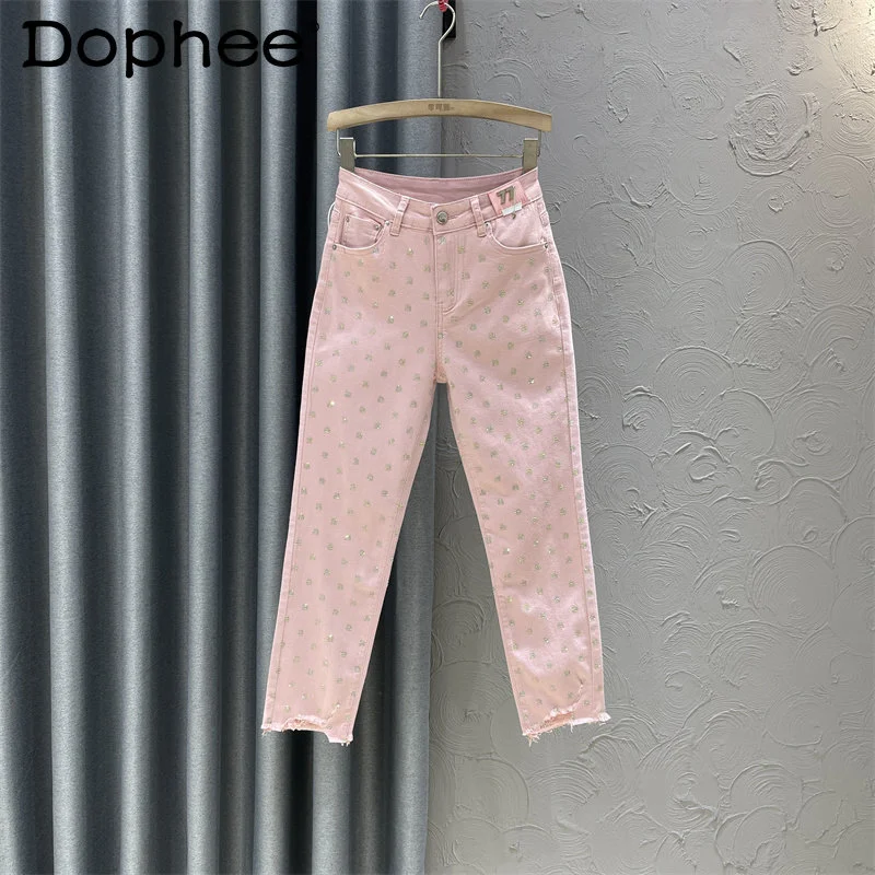 Pink Rhinestone High Waist Straight-Leg Denim Jeans For Women's 2023 New Elastic Slimming Frayed Edge Cropped Cigarette Pants
Pink Rhinestone High Waist Straight-Leg Denim Jeans For Women's 2023 New Elastic Slimming Frayed Edge Cropped Cigarette Pants
