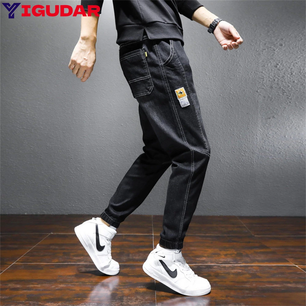 

ZN Mens Jeans Harem Pants men Pockets Desinger Loose fit Baggy Moto Jeans Men Stretch Retro Streetwear Relaxed Tapered Jeans