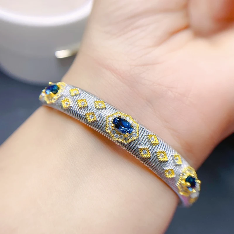 

Natural London Blue Topaz Bracelet for women silver 925 jewelry luxury gem stones 18k gold plated free shiping items