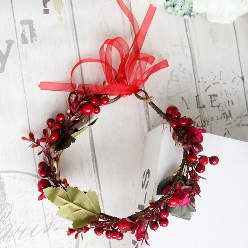 

Handmade Red Berry Flower Crown Hairband Head Wreath Tiara Headband Hair Hoop Bridal Hair Accessories Dance Wedding Christmas