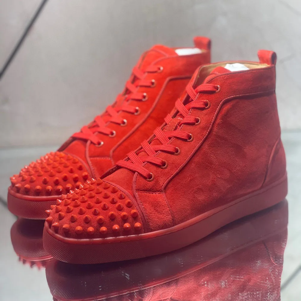 High Top For Men Luxury Quality Trainers Driving Spiked Red Suede Genuine Leather Silver Rivets Toecap Flats Sneakers Shoes
High Top For Men Luxury Quality Trainers Driving Spiked Red Suede Genuine Leather Silver Rivets Toecap Flats Sneakers Shoes