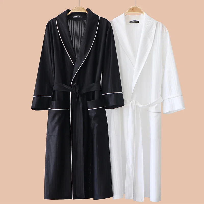 

Silky Satin Couple Robe Sleepwear Stripe Print Kimono Bathrobe Gown Loose Homewear Loungewear Spring Summer Nightwear Nightgown