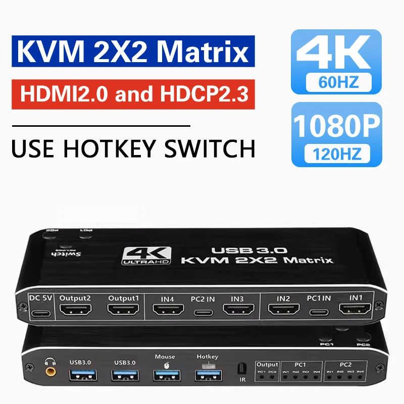 4K 60 Гц HDMI KVM 2x2 коммутационная матрица двойной монитор KVM HDMI Расширенный дисплей USB KVM переключатель 2 в 2 выхода для 2 компьютеров 2 монитора
4K 60 Гц HDMI KVM 2x2 коммутационная матрица двойной монитор KVM HDMI Расширенный дисплей USB KVM переключатель 2 в 2 выхода для 2 компьютеров 2 монитора