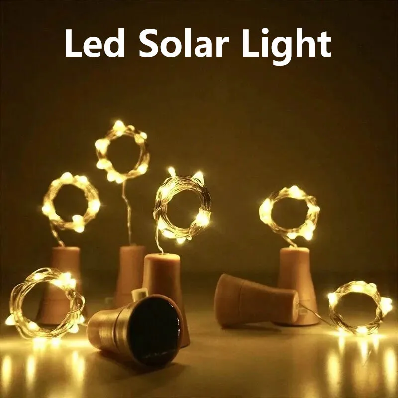 

Solar Wine Bottle String Light 10pcs 2M 20LEDs Copper Wire Fairy Lights Cork Shape Wedding Party Garden Christmas Decor Lamp