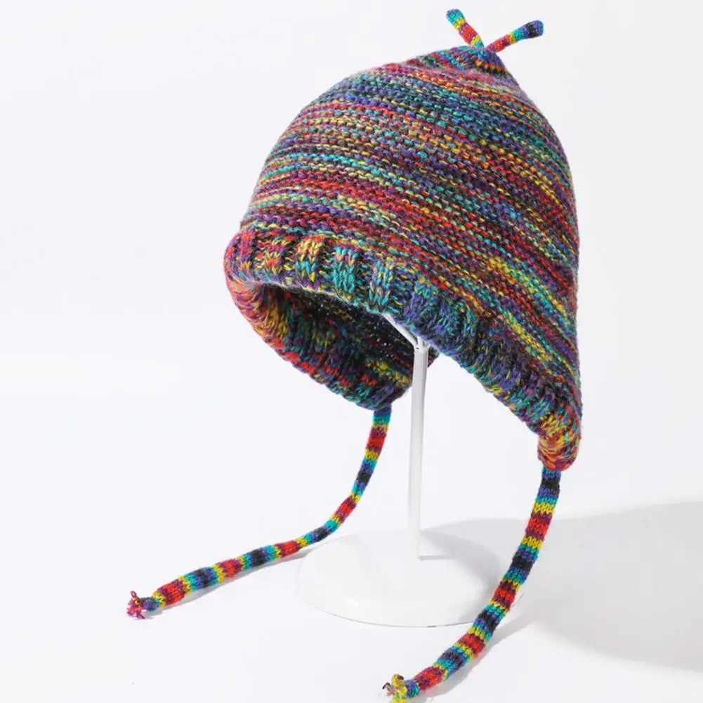Knitted Hat Stylish Cozy Women's Winter Hat Knitted Rainbow Lace-up Strap Thick Dome Windproof Foldable Lady Cap Windproof Hat
Knitted Hat Stylish Cozy Women's Winter Hat Knitted Rainbow Lace-up Strap Thick Dome Windproof Foldable Lady Cap Windproof Hat