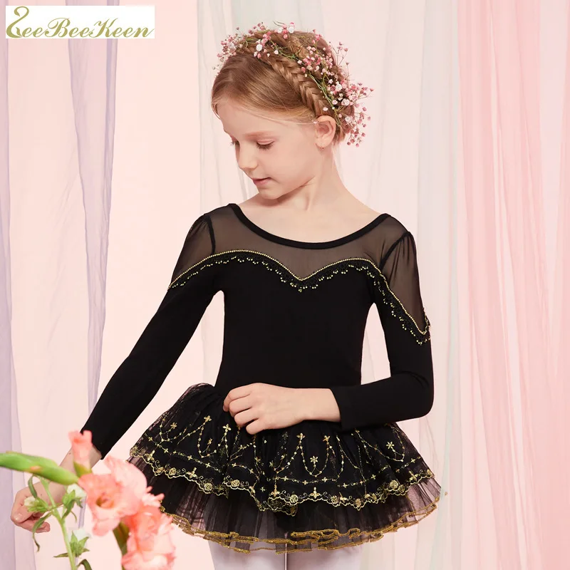 

long sleeved gorgeous ballet tutu dress kids princess ballerina swan lake dance costume girl black/white/pink Ballet gauze skirt