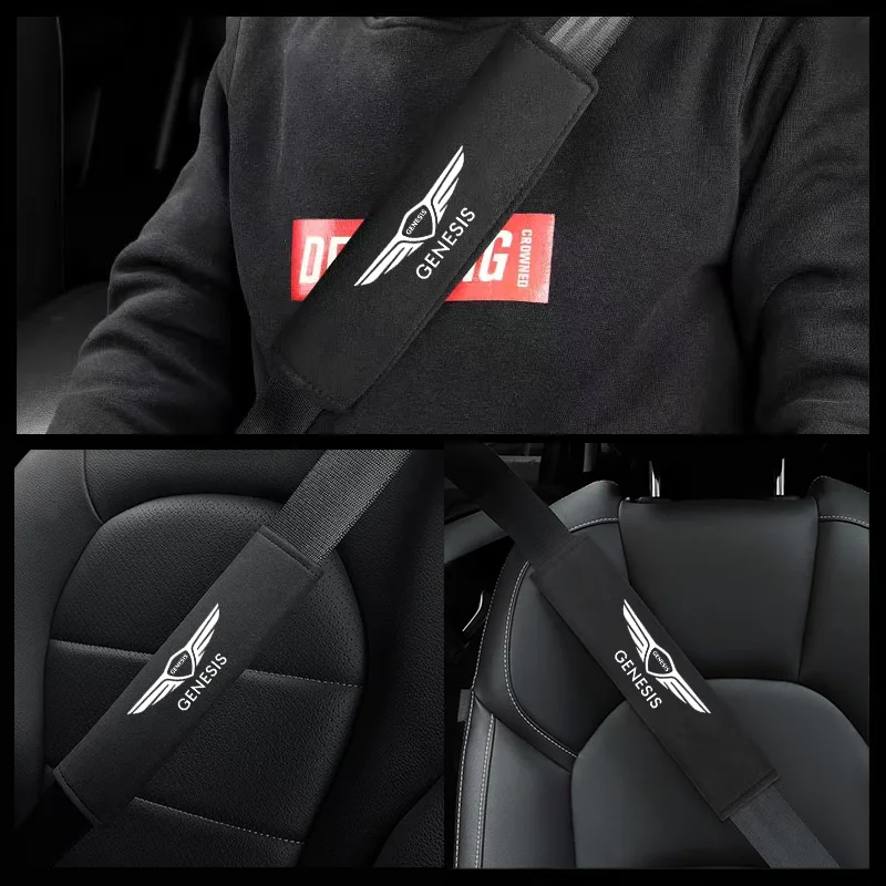 Clavel Autopartes 2pcs Car Seat Belts Covers Padding Carbon Fiber Leather Belt Shoulder Sleeve BUK 1pc Retractable Badge Reel with Metal Belt Clip 