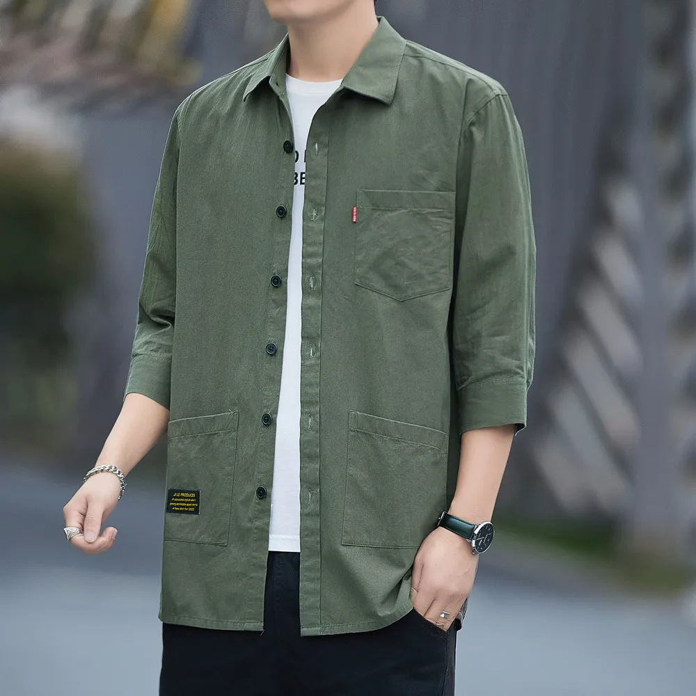 Summer Men's Casual Shirt Three Quarter Sleeve Fashion 100% Cotton Thin Youth Solid Trendy Pockets Korean-Style Streetwear Coat
Summer Men's Casual Shirt Three Quarter Sleeve Fashion 100% Cotton Thin Youth Solid Trendy Pockets Korean-Style Streetwear Coat