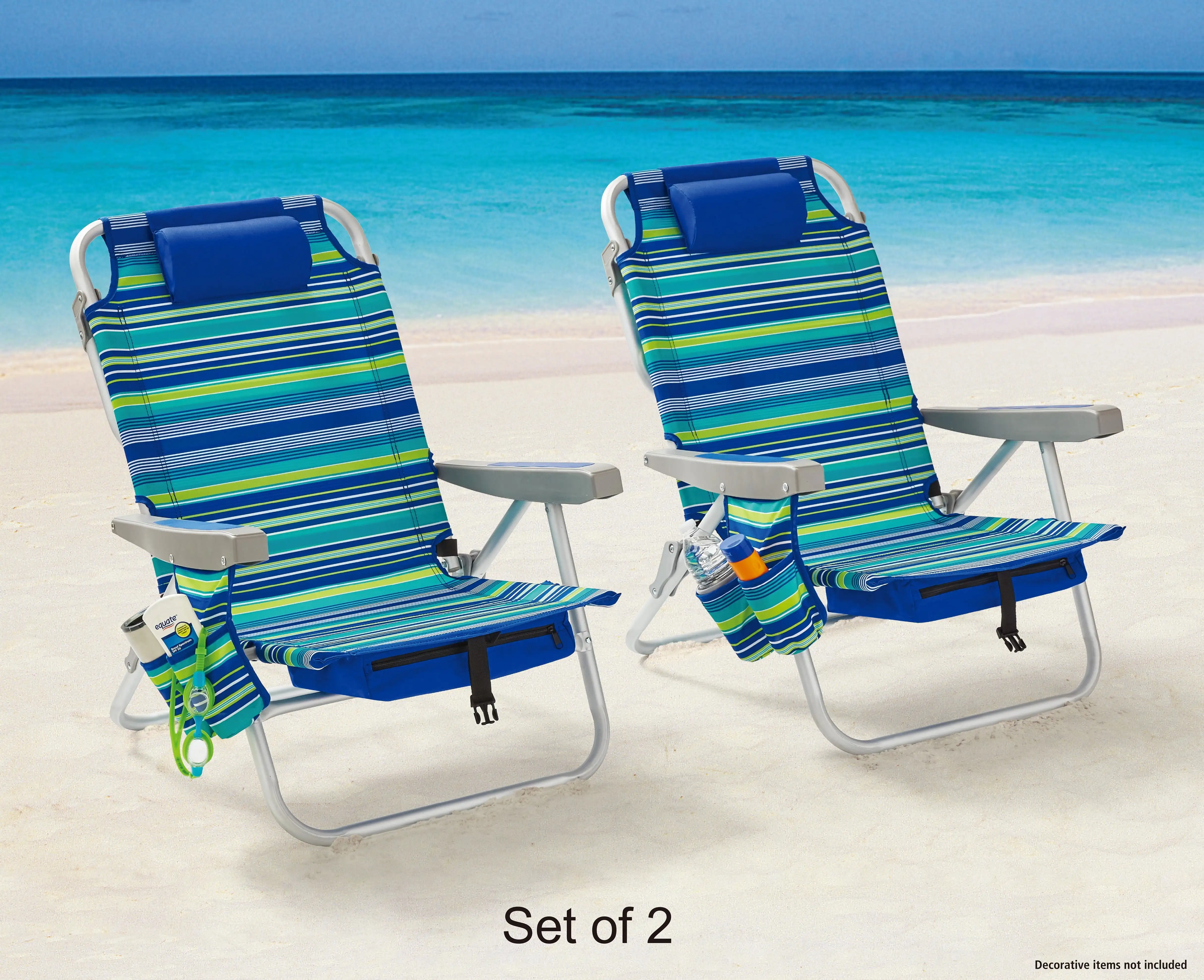 2-Pack Mainstays Reclining Beach & Event Lay-Flat Backpack Chair Blue & Green Stripe
2-Pack Mainstays Reclining Beach & Event Lay-Flat Backpack Chair Blue & Green Stripe