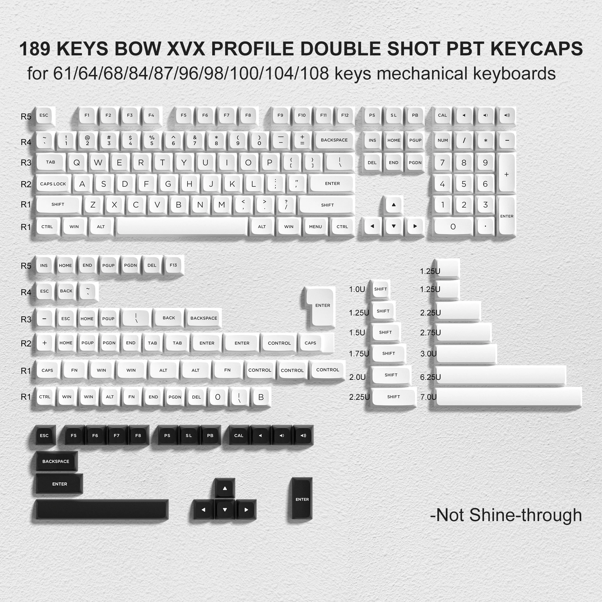 

Custom PBT Keycap 189 Keys BOW WOB Double Shot PBT Keycaps XVX Profile for Cherry Gateron MX Mechanical Switches Gamer Keyboards