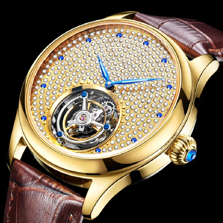 AESOP 100% Real Tourbillon Mechanical Hand Wind Sapphire Mens Watches Brand Luxury Rhinestone Clock Men Gold Relogio Masculino
AESOP 100% Real Tourbillon Mechanical Hand Wind Sapphire Mens Watches Brand Luxury Rhinestone Clock Men Gold Relogio Masculino