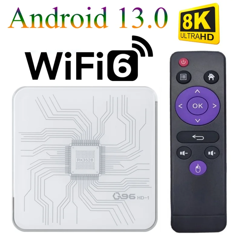 

Q96 HD-1 smart tv box Android 13 Bluetooth WiFi 6 Rockchip RK3528 pk S905 Quad Core 5G UH D HDR10 8K 3D Set- Top Box H. 265 iptv