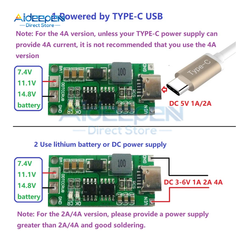 

Multi-Cell 2S 3S 4S Type-C To 8.4V 12.6V 16.8V Step-Up Boost LiPo Polymer Li-Ion Charger 7.4V 11.1V 14.8V 18650 Lithium Battery