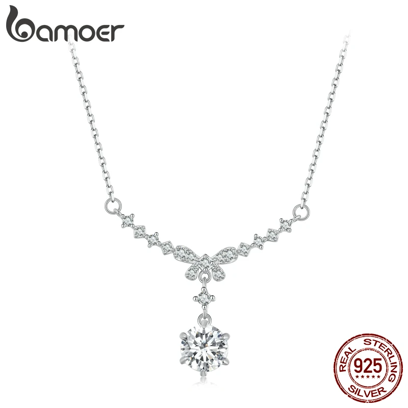 

Bamoer 1CT Waterdrop Moissanite Necklace Bow-knot Chain Necklace 925 Sterling Silver for Women Wedding Valentine's Day Gift