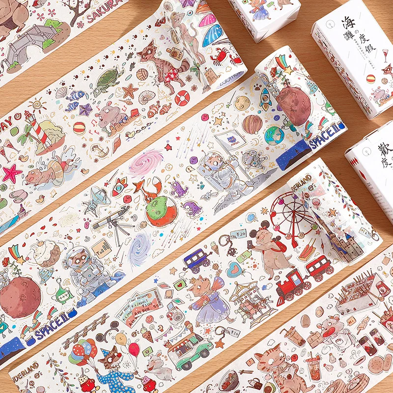 

1 Roll Washi Paper Tape Animal Rhapsody Series Bronzing Hand Account Journal Material Decorative DIY Washi Stickers