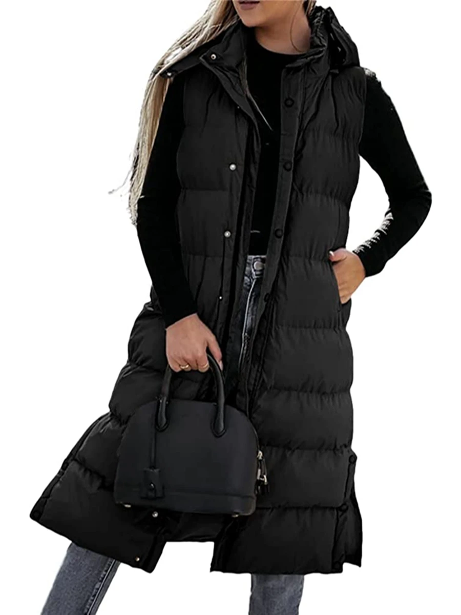 

Women Long Puffer Vest Sleeveless Zip Up Hooded Quilted Vest Warm Winter Padded Coat Jacket with Pocket Gilet Outwear