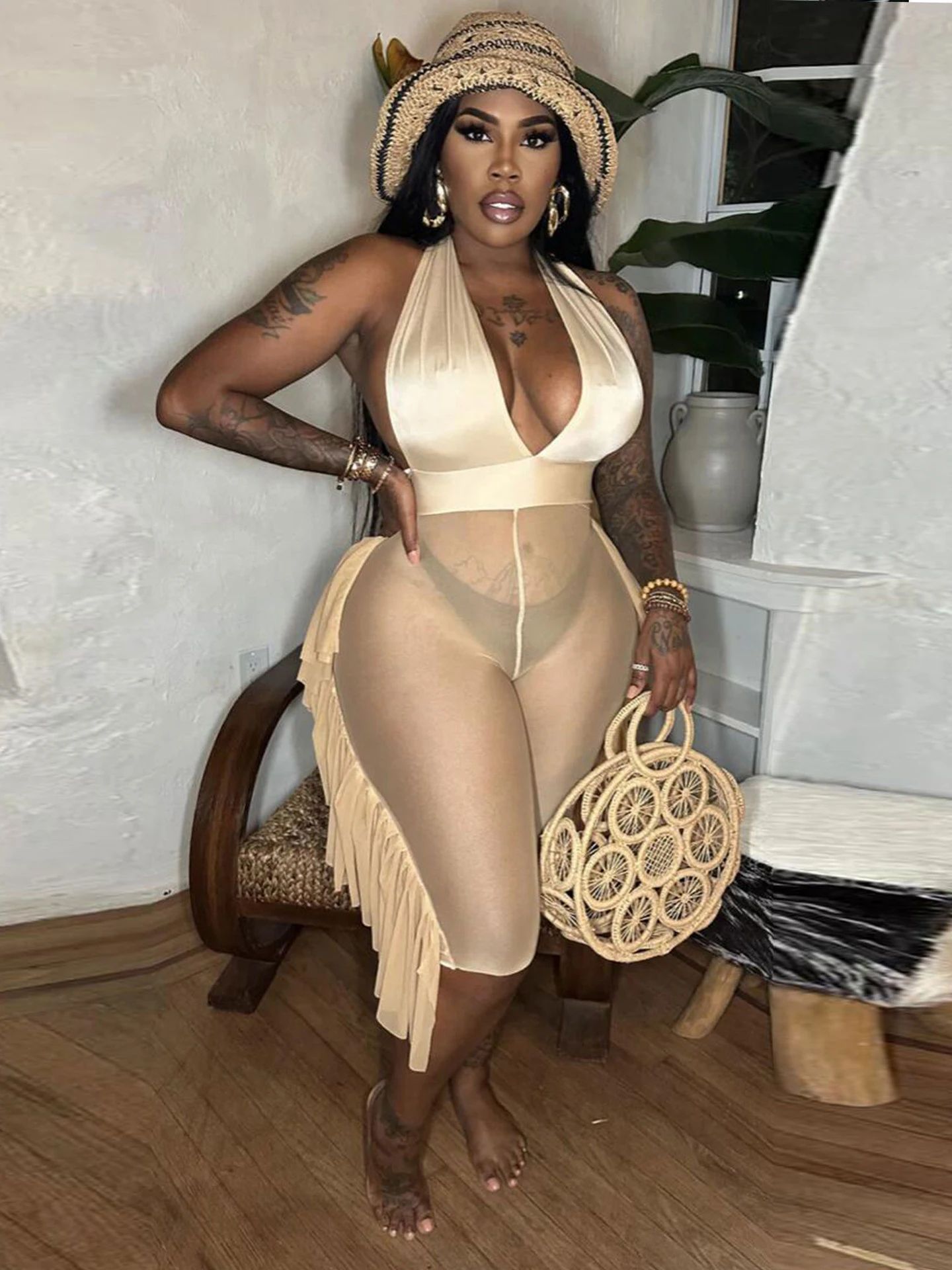 Szkzk Side Tassel Halter Neck Tie-up Mesh Sheer Patchwork Jumpsuit Summer Sexy Party Romper See Through Backless Jumpsuit Shorts
Szkzk Side Tassel Halter Neck Tie-up Mesh Sheer Patchwork Jumpsuit Summer Sexy Party Romper See Through Backless Jumpsuit Shorts