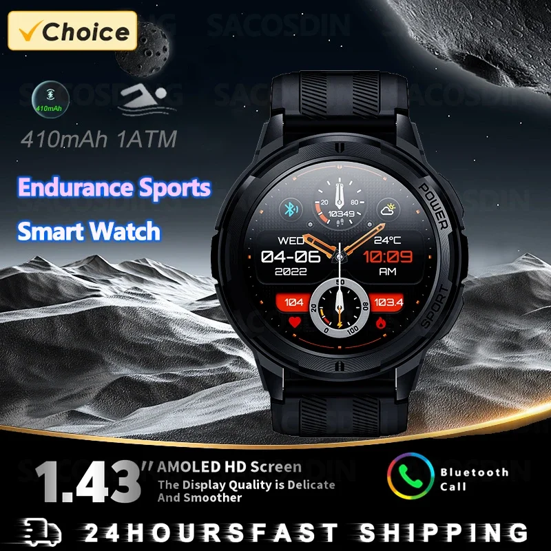 

Outdoor Watch Military Smart Watch Men Amoled 1ATM Waterproof Bluetooth Call 1.43 Inch 100+ Sport 410mah Long Standby Smartwatch