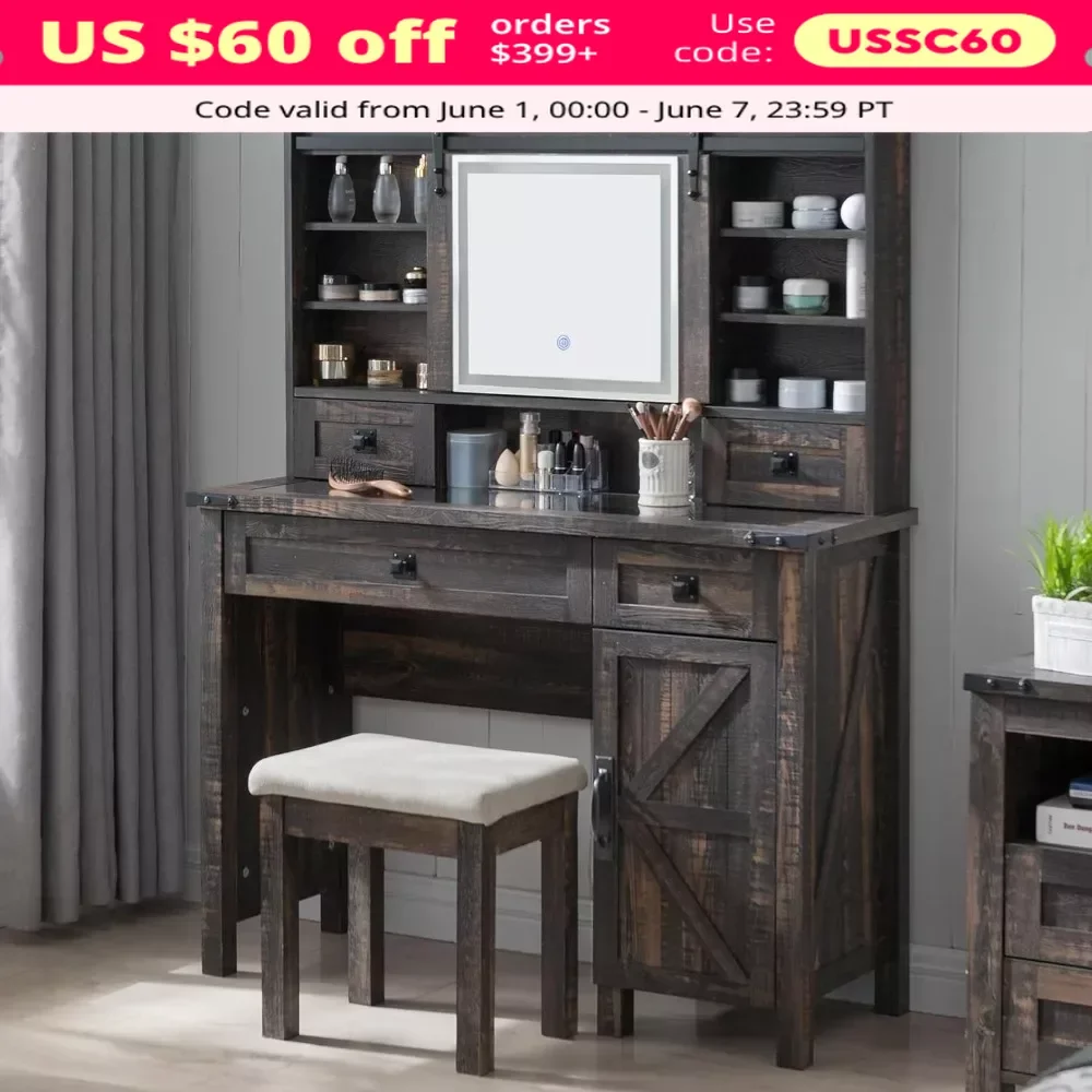 Dressers Makeup Vanity, Desk with Sliding Mirror and Lights, Glass Vanity Table with 2 Drawers, Stool Included, Dressers
Dressers Makeup Vanity, Desk with Sliding Mirror and Lights, Glass Vanity Table with 2 Drawers, Stool Included, Dressers