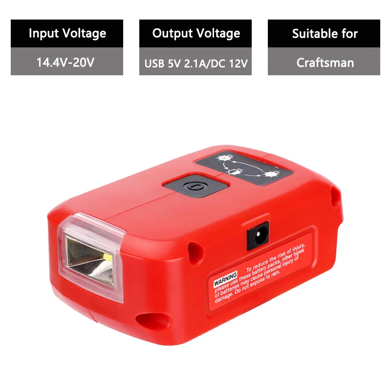 Battery Adapter for Craftsman 14.4v-20v Li-ion Battery with Dual USB Work Light Battery Adapter
Battery Adapter for Craftsman 14.4v-20v Li-ion Battery with Dual USB Work Light Battery Adapter