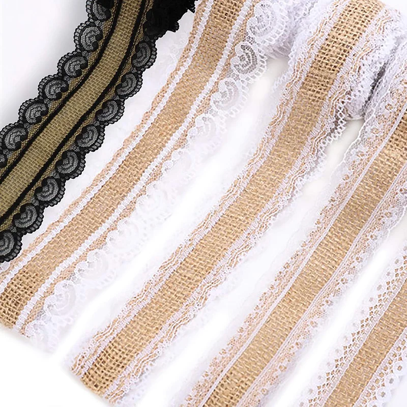 2/5Meter Burlap Ribbon with White Lace Trim Tape Natural jute Burlap Lace Rustic Vintage Hemp Ribbon For DIY Craft Wedding Decor 2/5Meter Burlap Ribbon with White Lace Trim Tape Natural jute Burlap Lace Rustic Vintage Hemp Ribbon For DIY Craft Wedding Decor