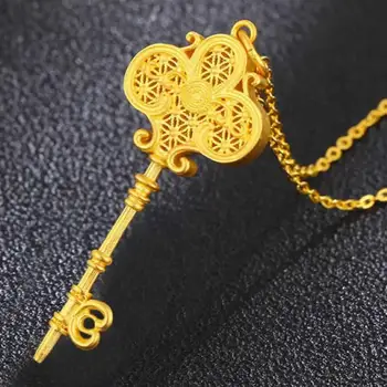 Pure 24K Yellow Gold Pendant Women 999 Gold Hollow Key Necklace Pendant 9g