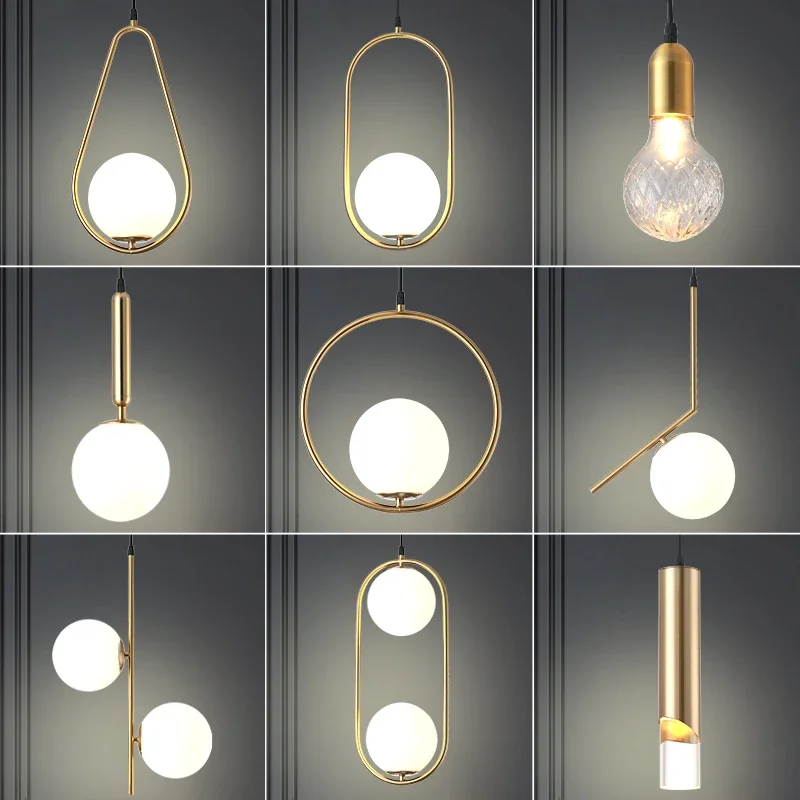 

Nordic LED Ceiling Pendant Lamp Restaurant Decor Bedside Lamp Kitchen Dining Room Bedroom droplight Glass Ball Chandelier