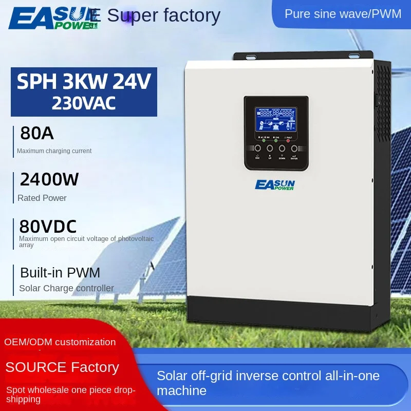 3KVA 2400W 80VAC EASUN POWER Off Inverter inverse control integrated machine Pure Sine Wave Solar Charger Built in PWM
3KVA 2400W 80VAC EASUN POWER Off Inverter inverse control integrated machine Pure Sine Wave Solar Charger Built in PWM