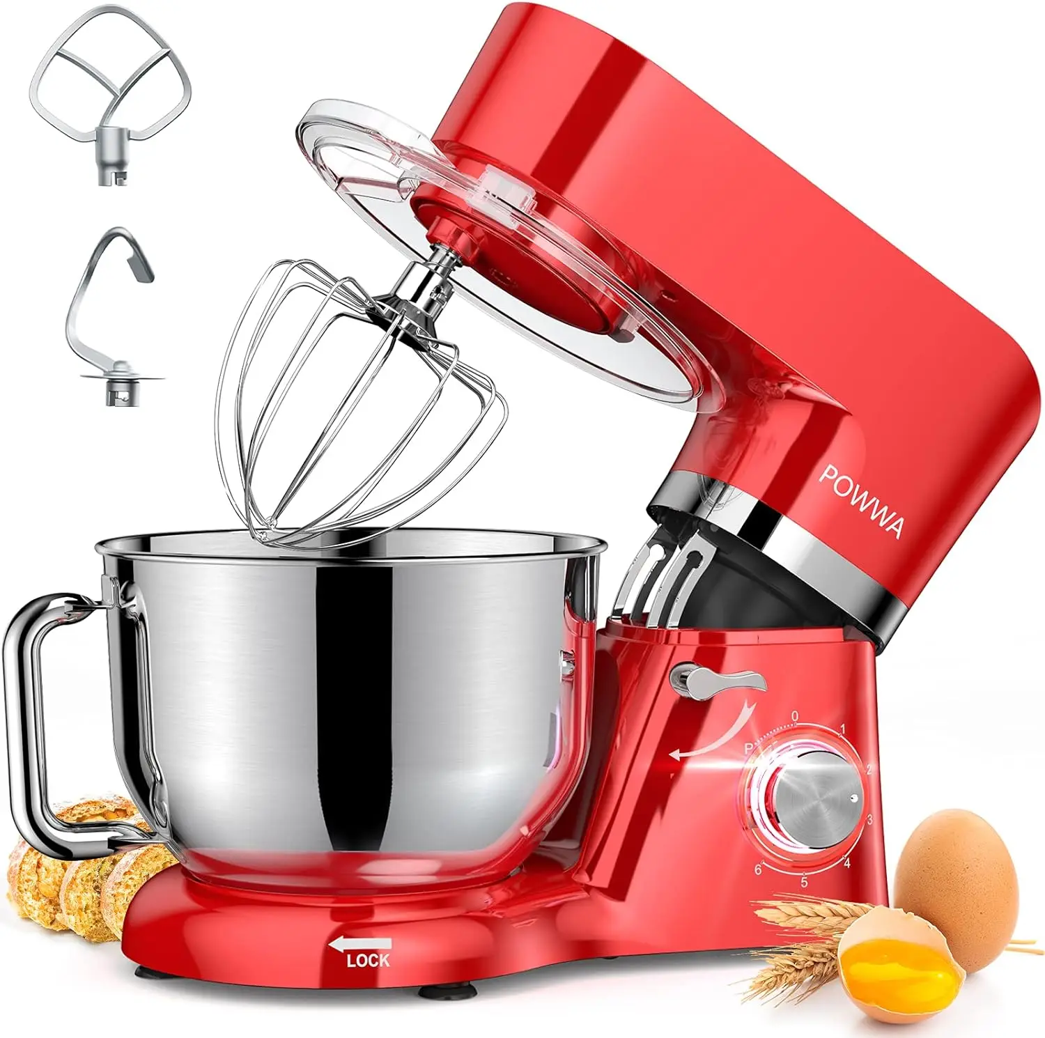 

Stand Mixer, POWWA 7.5 QT Electric Mixer, 6+P Speed 660W Household Tilt-Head Kitchen Food Mixers with Whisk, Dough Hook