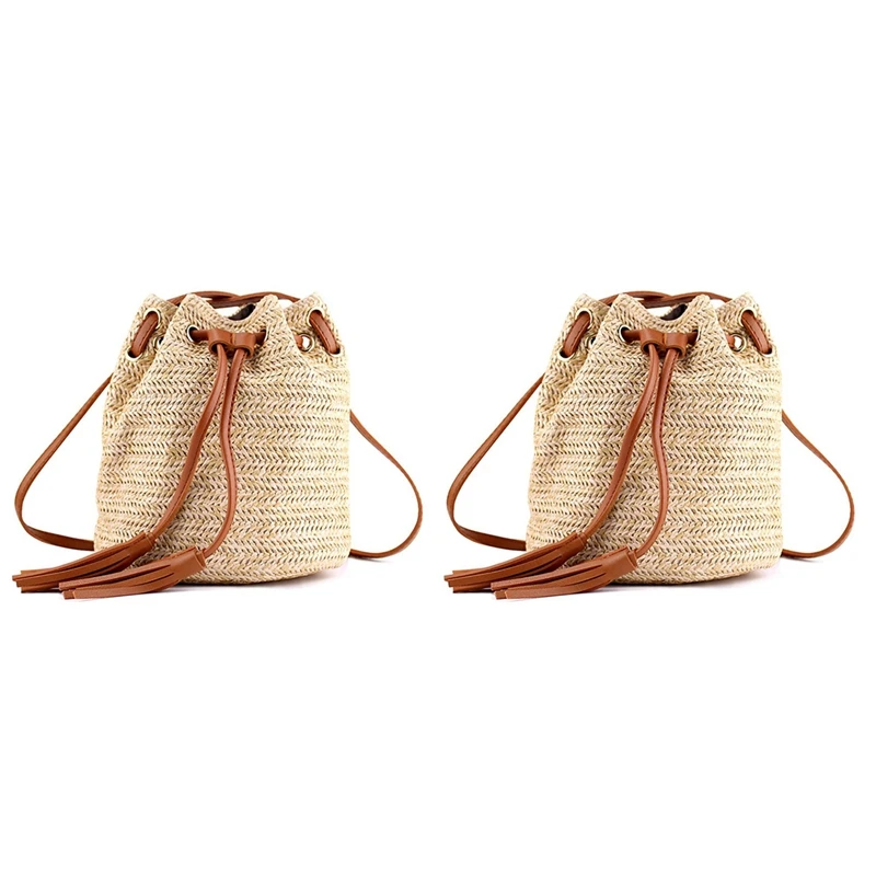 

DOME 2X Shoulder Bag Ladies Fabric Summer Beach Bags With Tassels Weaving Crossbody Bag Women Weaving Handbag, Brown