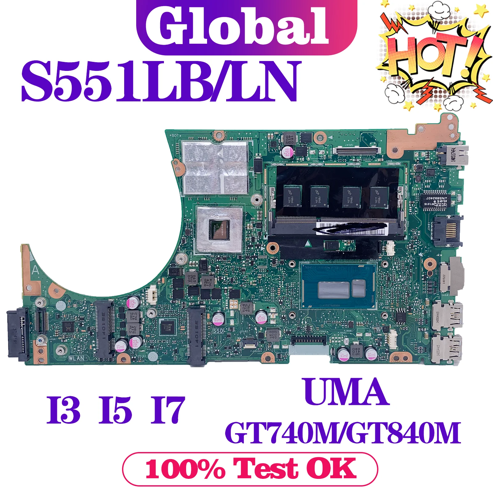 

KEFU Notebook S551LN Mainboard For ASUS S551L S551LB R553L S551LA 0Laptop Motherboard I3 I5 I7 4GB/RAM UMA/GT740M/GT840M