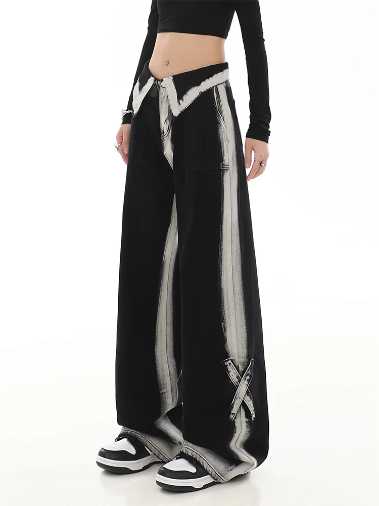 Women's Vintage Y2k Black Gothic Jeans Harajuku 2000s Punk High Waist Pippie Jeans Denim Pants Wide Leg Cowboy Trousers Clothes
Women's Vintage Y2k Black Gothic Jeans Harajuku 2000s Punk High Waist Pippie Jeans Denim Pants Wide Leg Cowboy Trousers Clothes