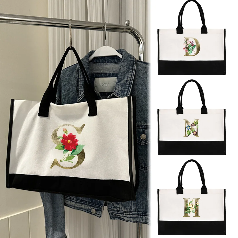 

Portable Women's Handheld Shopping Bag Reusable and Environmentally Friendly Jute Shopping Bag Golden Flower Serie Print Pattern