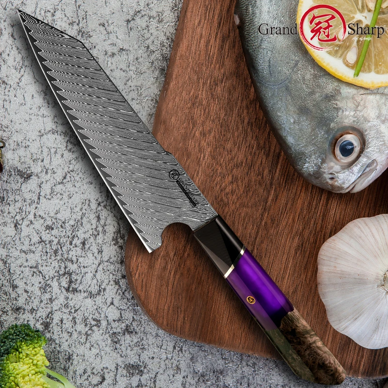 

7-дюймовый нож Kiritsuke, 67 слоев, лезвие из дамасской стали, ручка из смолы, дерева и G10, шеф-повар, мясницкий нож, нарезка, кухонные ножи, инструменты для готовки