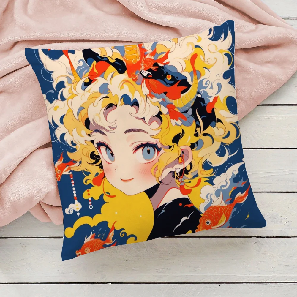 

Chinese Style Girl Illustration Throw Pillows Pillow Covers Decorative Sofa Cushions Luxury Pillow Cover 45x45 Pillowcases Cases