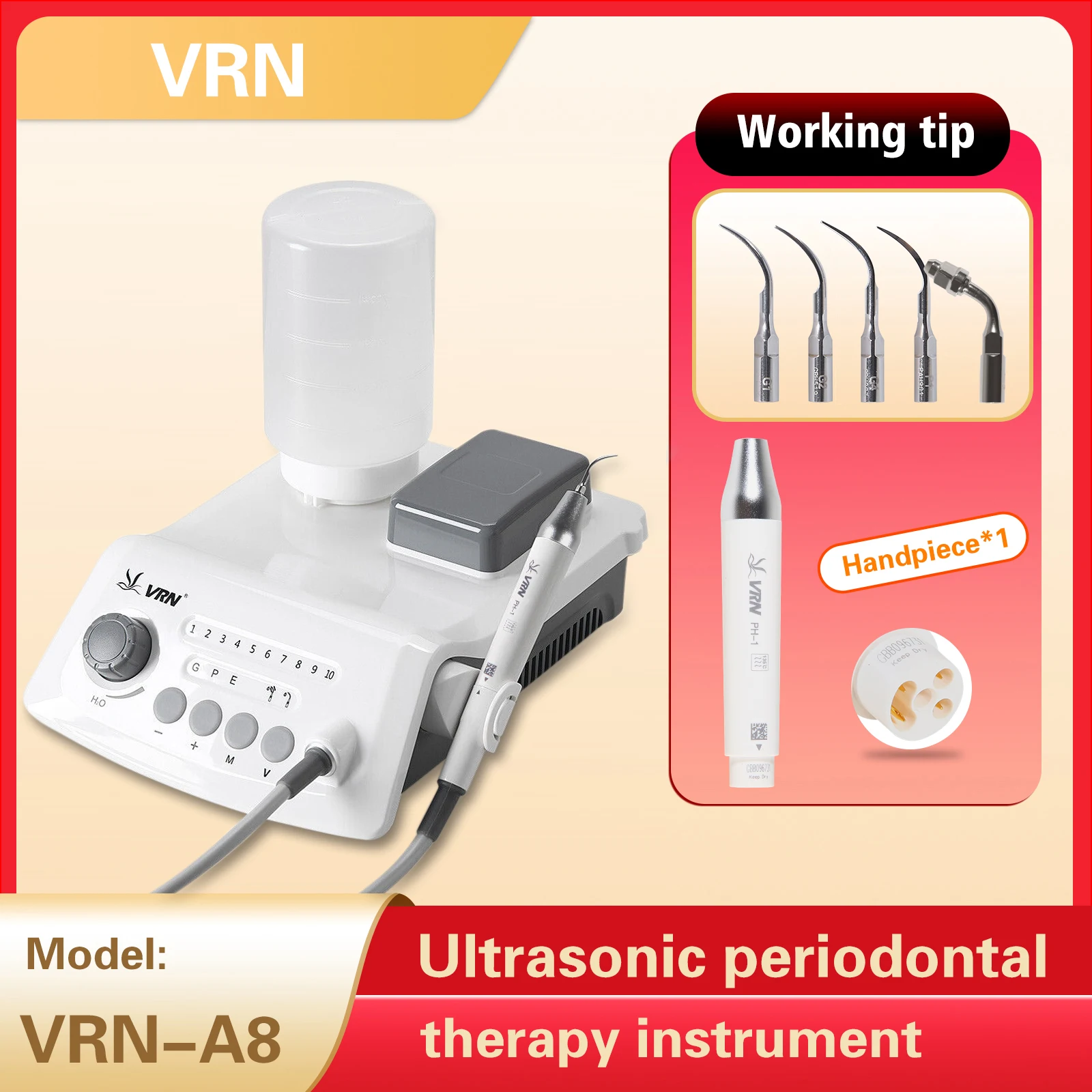 Dental Ultrasonic unit Scaler With Water Bottle Wireless Digital LED Detachable Handpiece VRN-A8 For Cleaning Teeth
Dental Ultrasonic unit Scaler With Water Bottle Wireless Digital LED Detachable Handpiece VRN-A8 For Cleaning Teeth